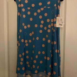 LuLaRoe Blue and Orange Polka Dot Midi Skirt